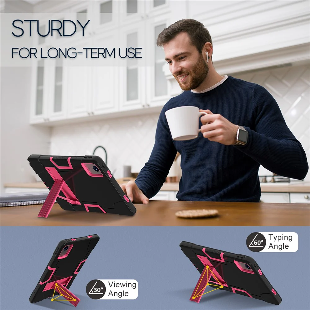 For Lenovo Tab M11 TB330FU / TB330XU / Xiaoxin Pad 11 2024 Case Robot Style Silicone + PC Kickstand Tablet Cover - Black / Rose Red - Image 4
