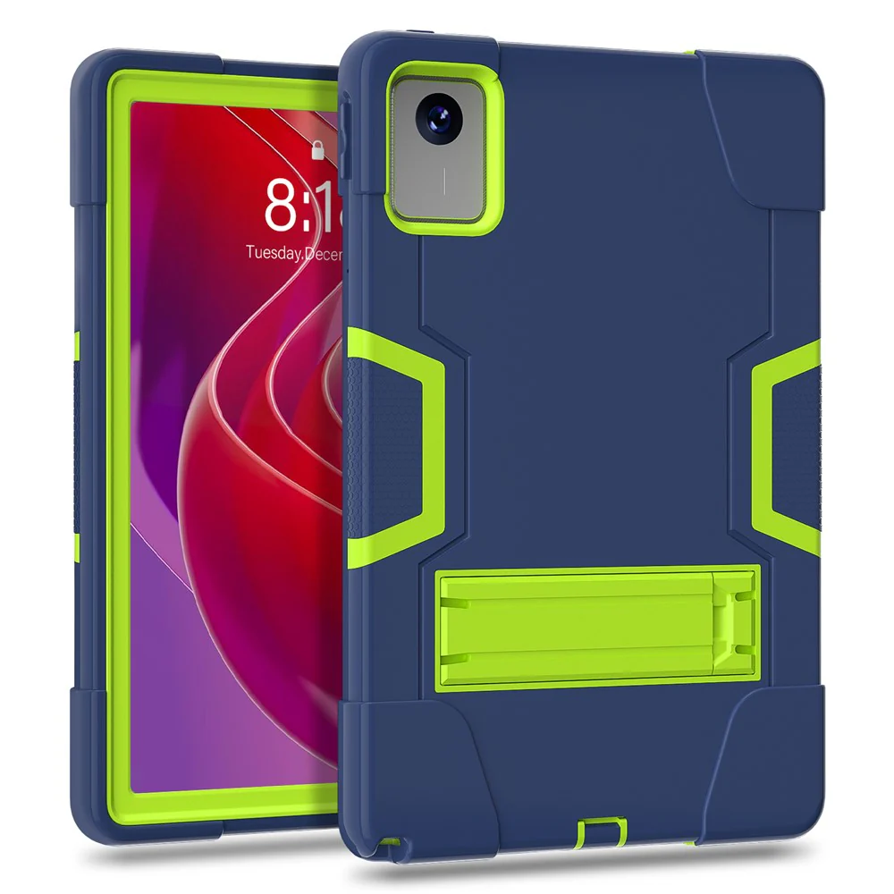 For Lenovo Tab M11 TB330FU / TB330XU / Xiaoxin Pad 11 2024 Case Robot Style Silicone + PC Kickstand Tablet Cover - Navy Blue / Yellow Green - Image 2