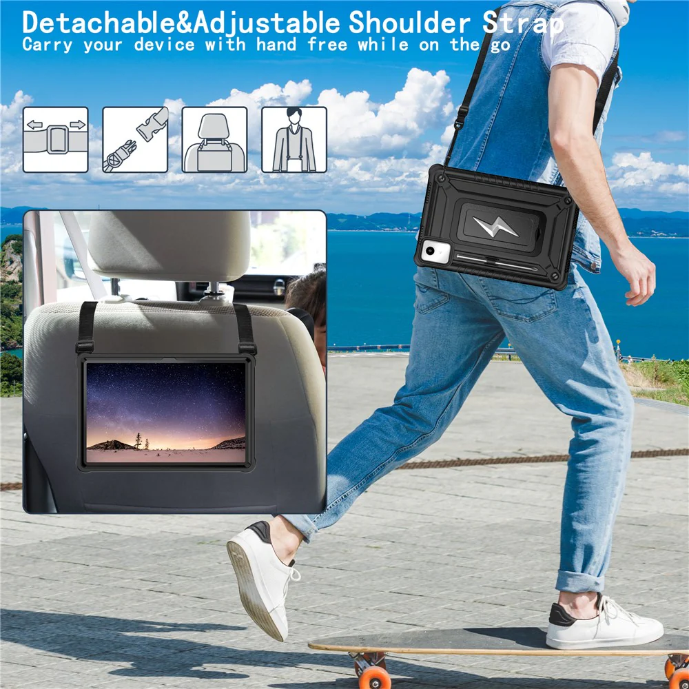 For Lenovo Tab M11 TB330FU / Xiaoxin Pad 11 2024 TB331FC Case Kickstand PC + Silicone Tablet Cover with Shoulder Strap - Black - Image 4
