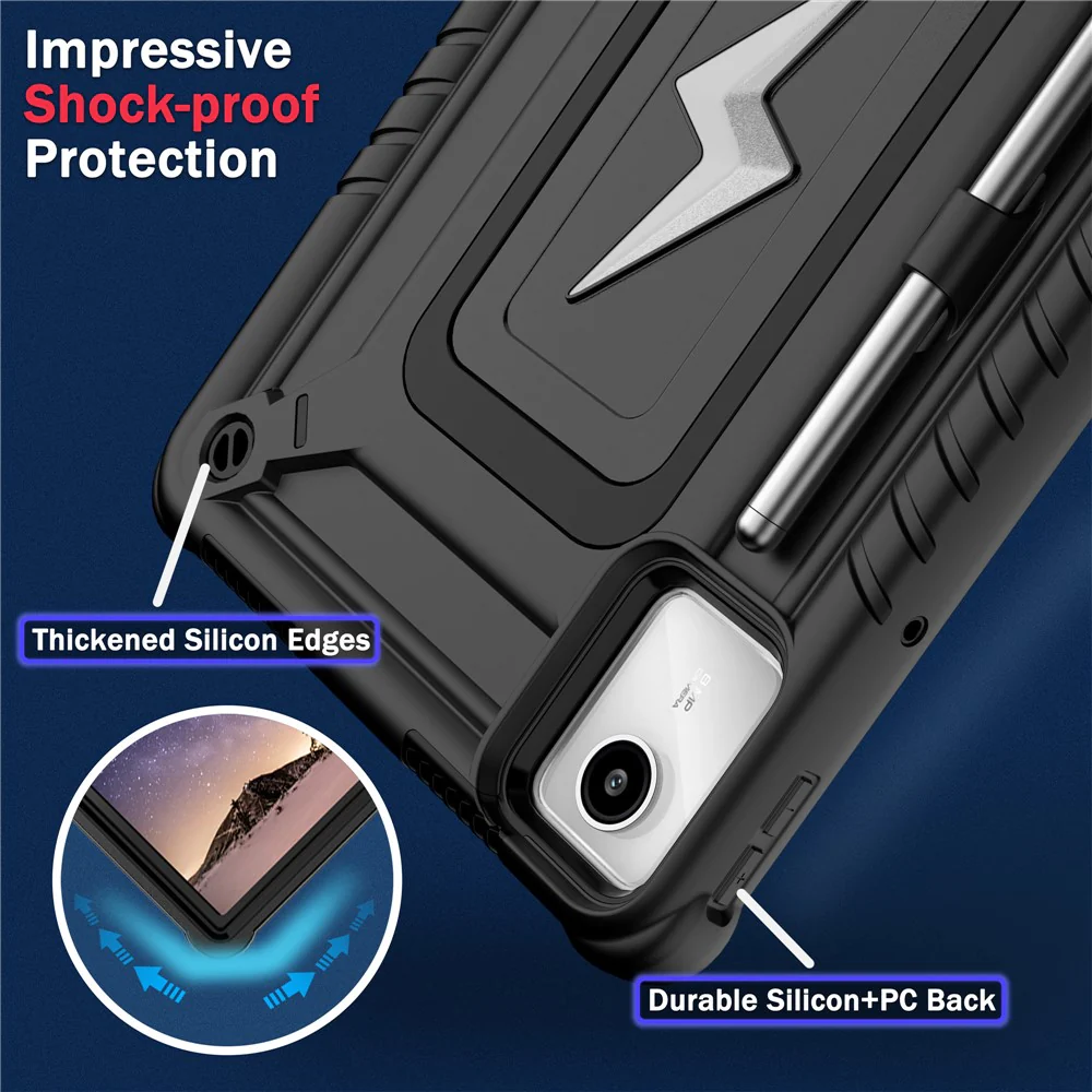 For Lenovo Tab M11 TB330FU / Xiaoxin Pad 11 2024 TB331FC Case Kickstand PC + Silicone Tablet Cover with Shoulder Strap - Black - Image 6