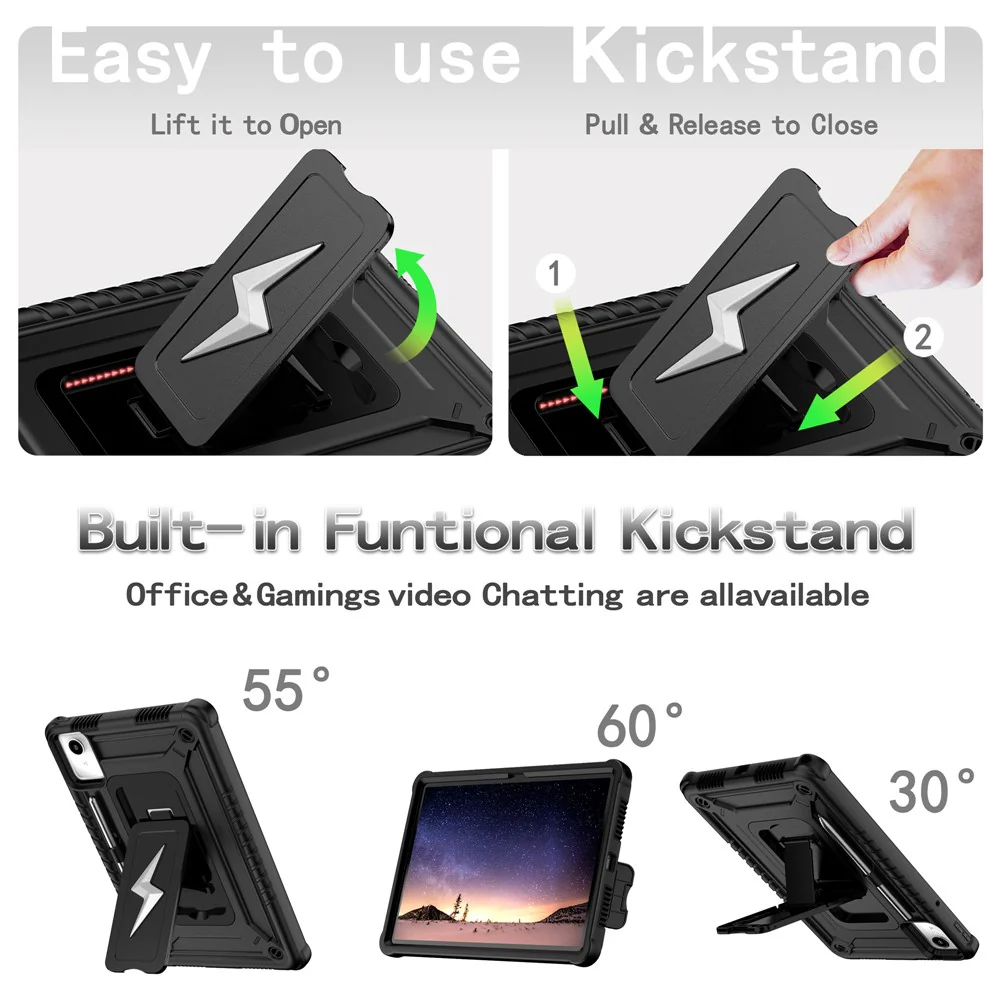 For Lenovo Tab M11 TB330FU / Xiaoxin Pad 11 2024 TB331FC Case Kickstand PC + Silicone Tablet Cover with Shoulder Strap - Black - Image 8