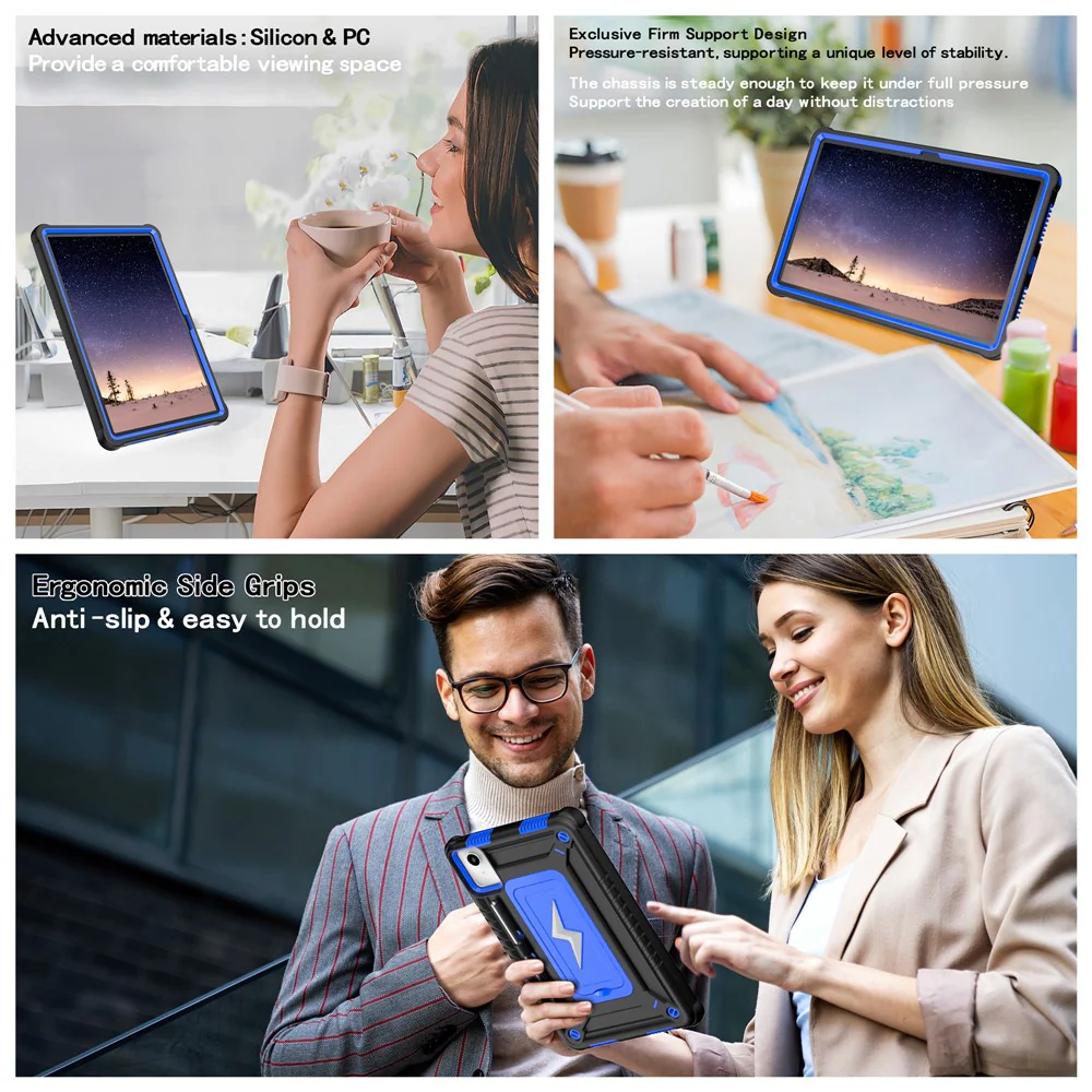 For Lenovo Tab M11 TB330FU / Xiaoxin Pad 11 2024 TB331FC Case Kickstand PC + Silicone Tablet Cover with Shoulder Strap - Black + Blue - Image 5