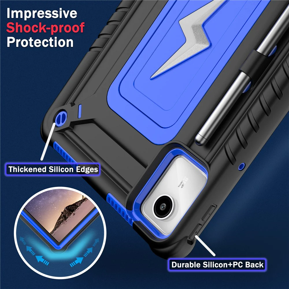 For Lenovo Tab M11 TB330FU / Xiaoxin Pad 11 2024 TB331FC Case Kickstand PC + Silicone Tablet Cover with Shoulder Strap - Black + Blue - Image 6