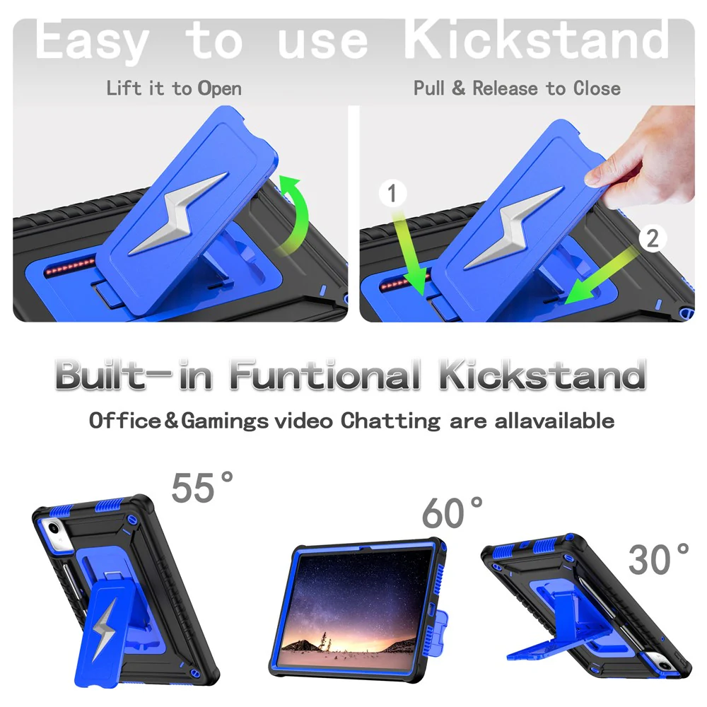 For Lenovo Tab M11 TB330FU / Xiaoxin Pad 11 2024 TB331FC Case Kickstand PC + Silicone Tablet Cover with Shoulder Strap - Black + Blue - Image 8