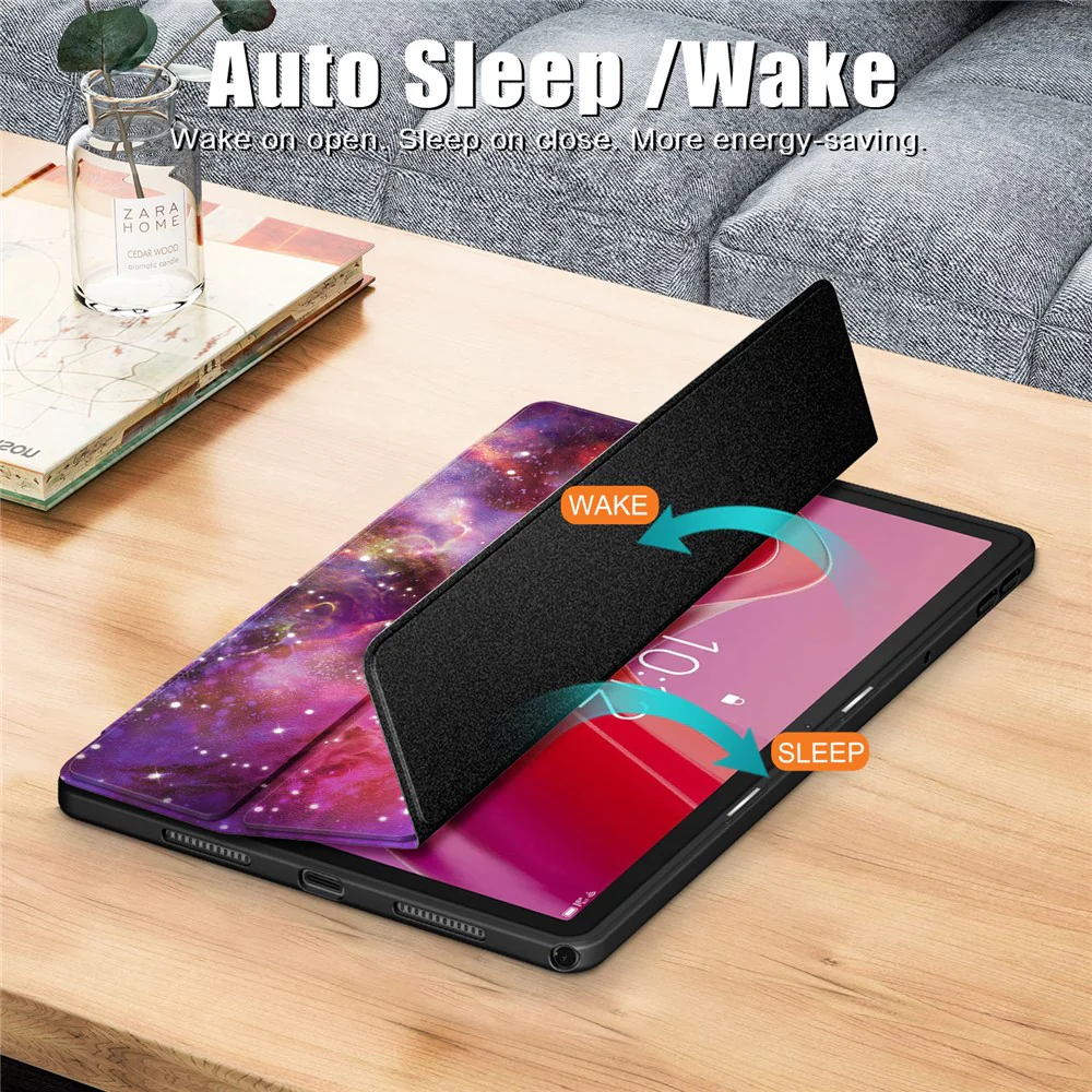For Lenovo Tab M11 / Xiaoxin Pad 11 2024 330 Case Full-Body Tri-fold Stand Pattern Tablet Smart Cover - Galaxy - Image 6