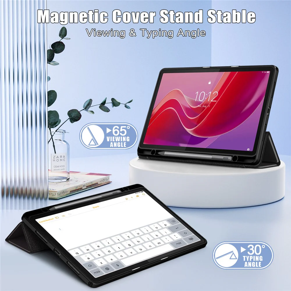 For Lenovo Tab M11 / Xiaoxin Pad 11 2024 330 Case Skin-Touch Tri-fold Stand Tablet Smart Cover - Black - Image 5