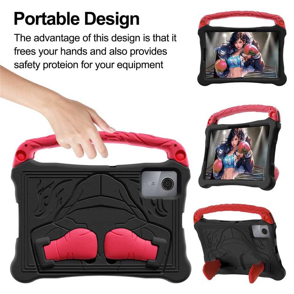 For Lenovo Tab M11 / Xiaoxin Pad 11 2024 Case Boxing Style EVA Tablet Cover with Handle Kickstand - Black / Red - Image 3