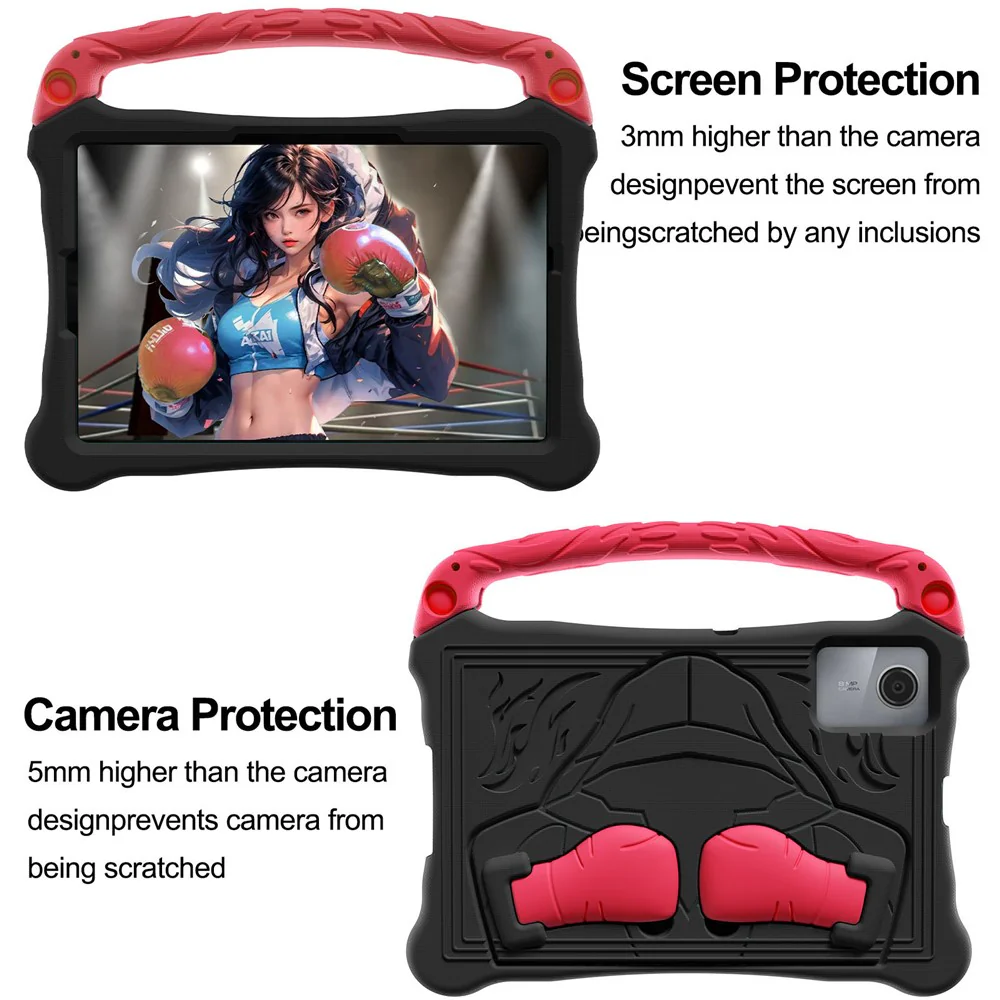 For Lenovo Tab M11 / Xiaoxin Pad 11 2024 Case Boxing Style EVA Tablet Cover with Handle Kickstand - Black / Red - Image 4