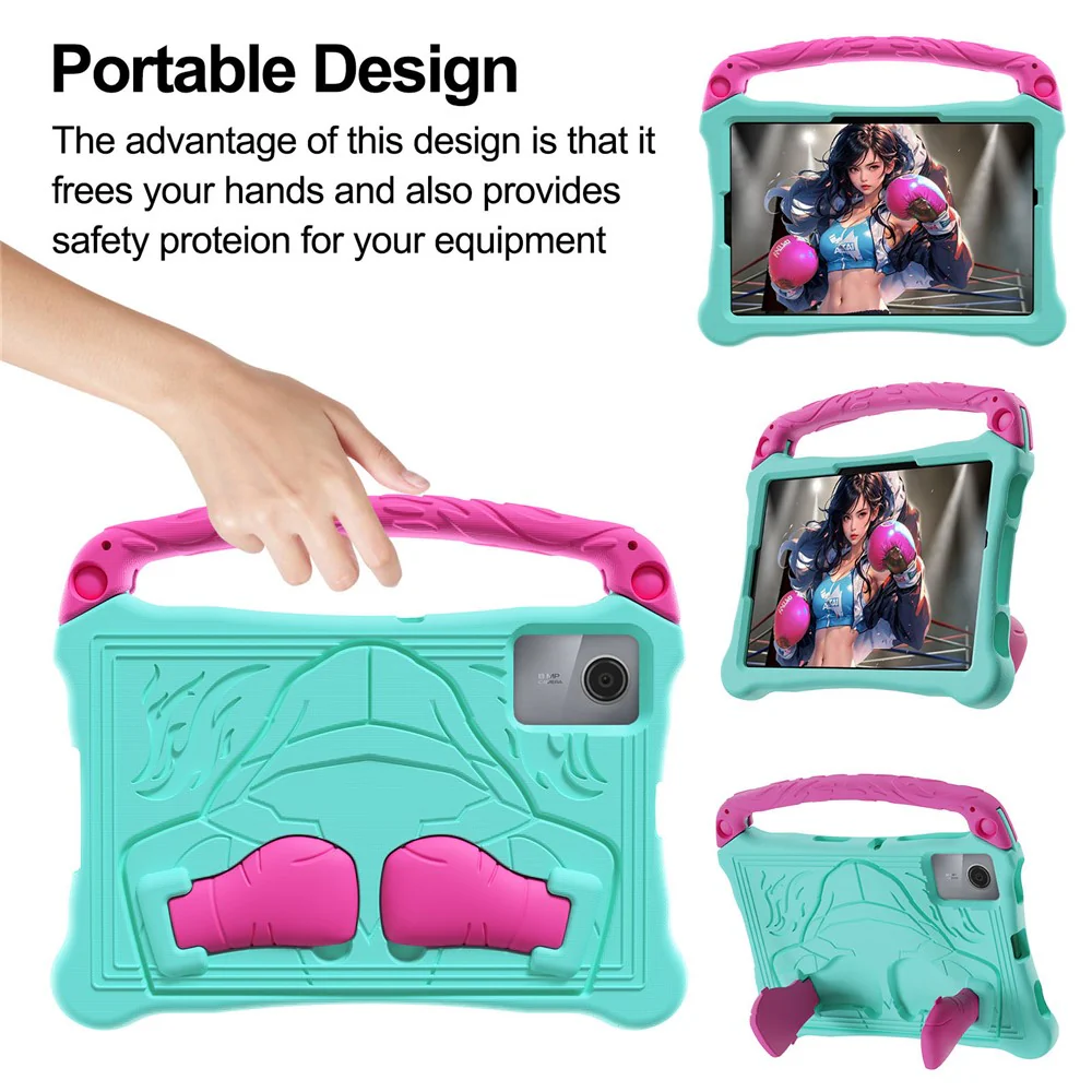 For Lenovo Tab M11 / Xiaoxin Pad 11 2024 Case Boxing Style EVA Tablet Cover with Handle Kickstand - Mint Green / Rose - Image 3