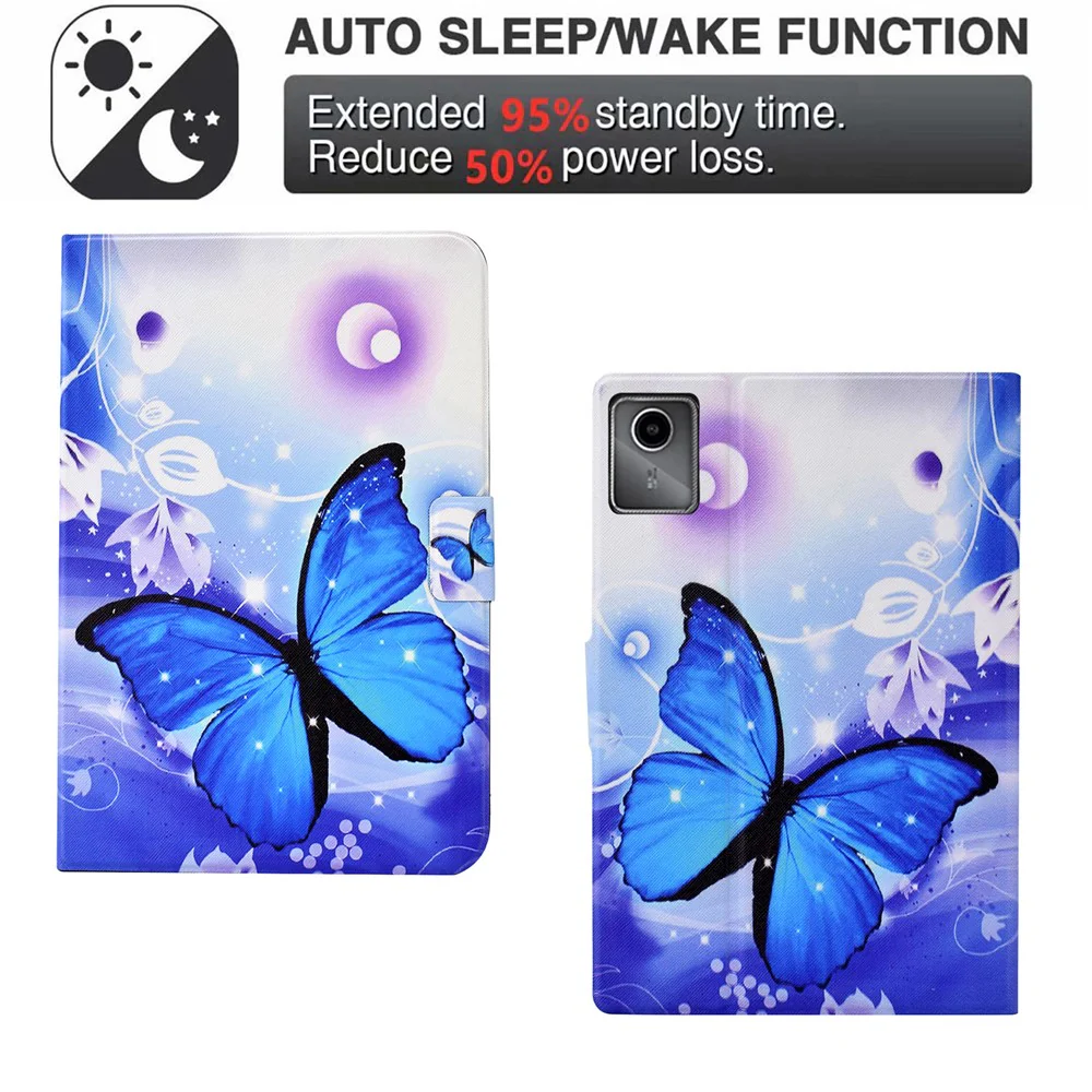 For Lenovo Tab M11 / Xiaoxin Pad 11 2024 Case Card Holder Pattern Leather Tablet Cover - Blue Butterfly - Image 5