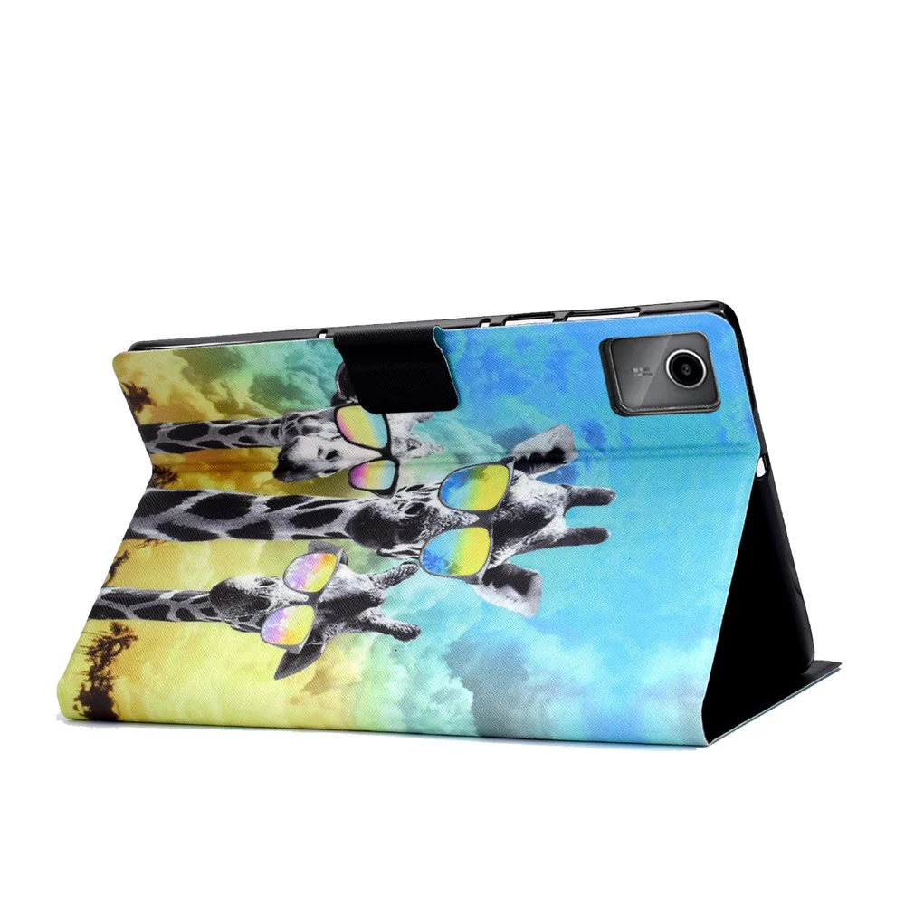 For Lenovo Tab M11 / Xiaoxin Pad 11 2024 Case Card Holder Pattern Leather Tablet Cover - Giraffe with Glasses - Image 4