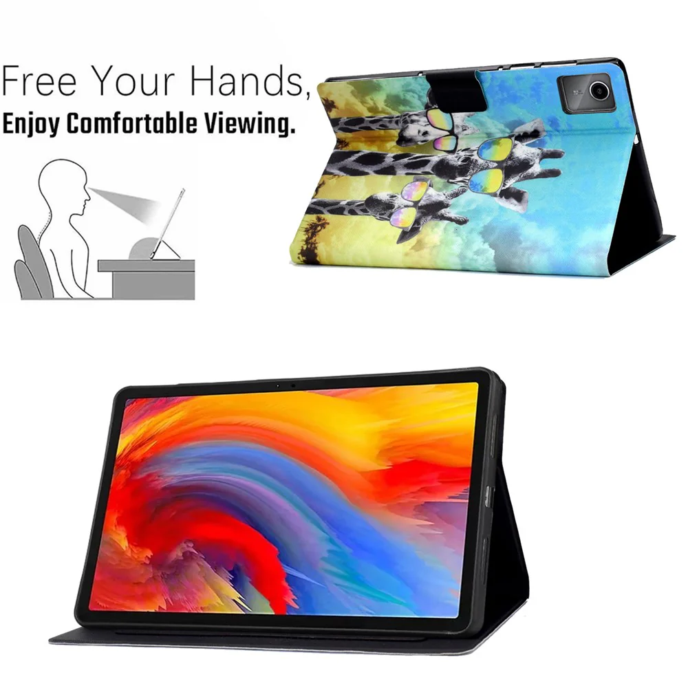 For Lenovo Tab M11 / Xiaoxin Pad 11 2024 Case Card Holder Pattern Leather Tablet Cover - Giraffe with Glasses - Image 6