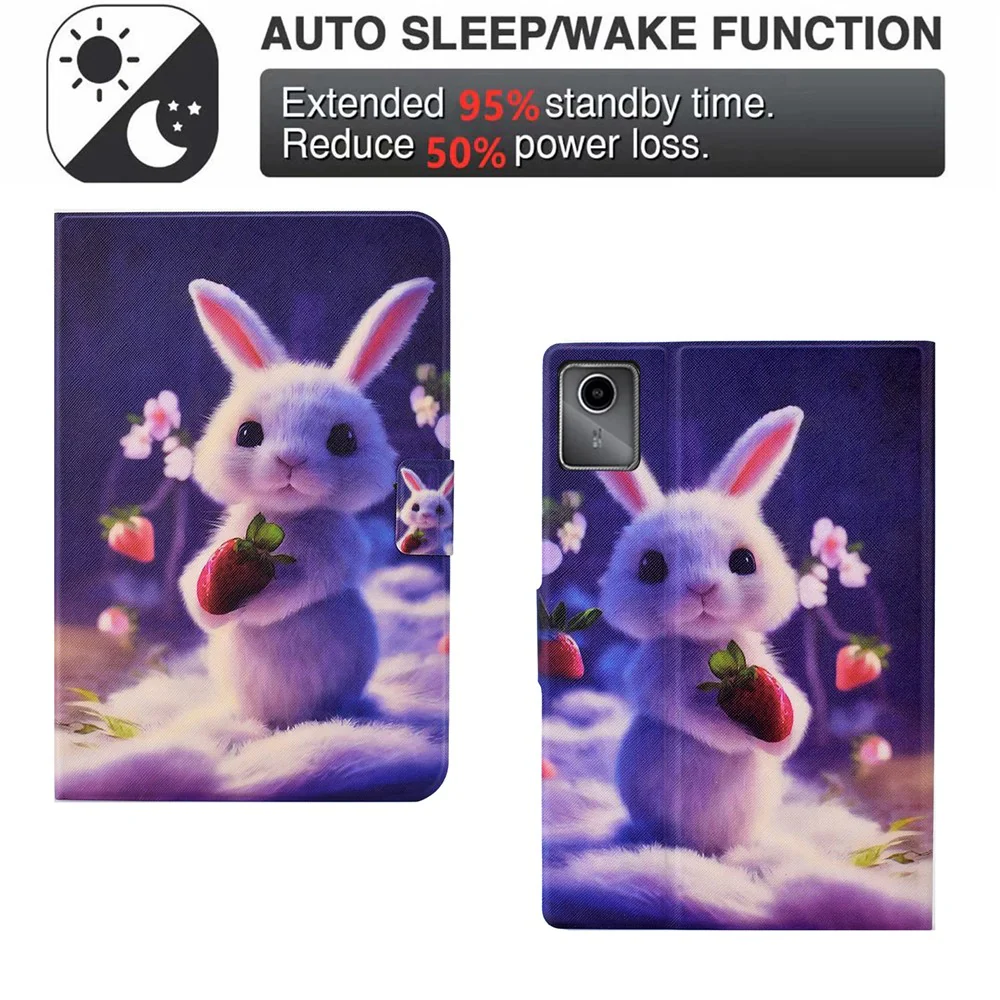 For Lenovo Tab M11 / Xiaoxin Pad 11 2024 Case Card Holder Pattern Leather Tablet Cover - Strawberry Bunny - Image 5
