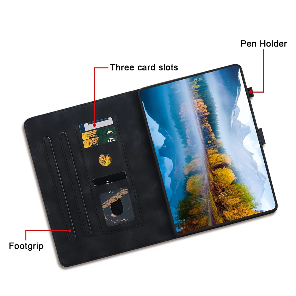 For Lenovo Tab M11 / Xiaoxin Pad 11 2024 Case Card Slots Leather Tablet Cover Lily Flower - Black - Image 6