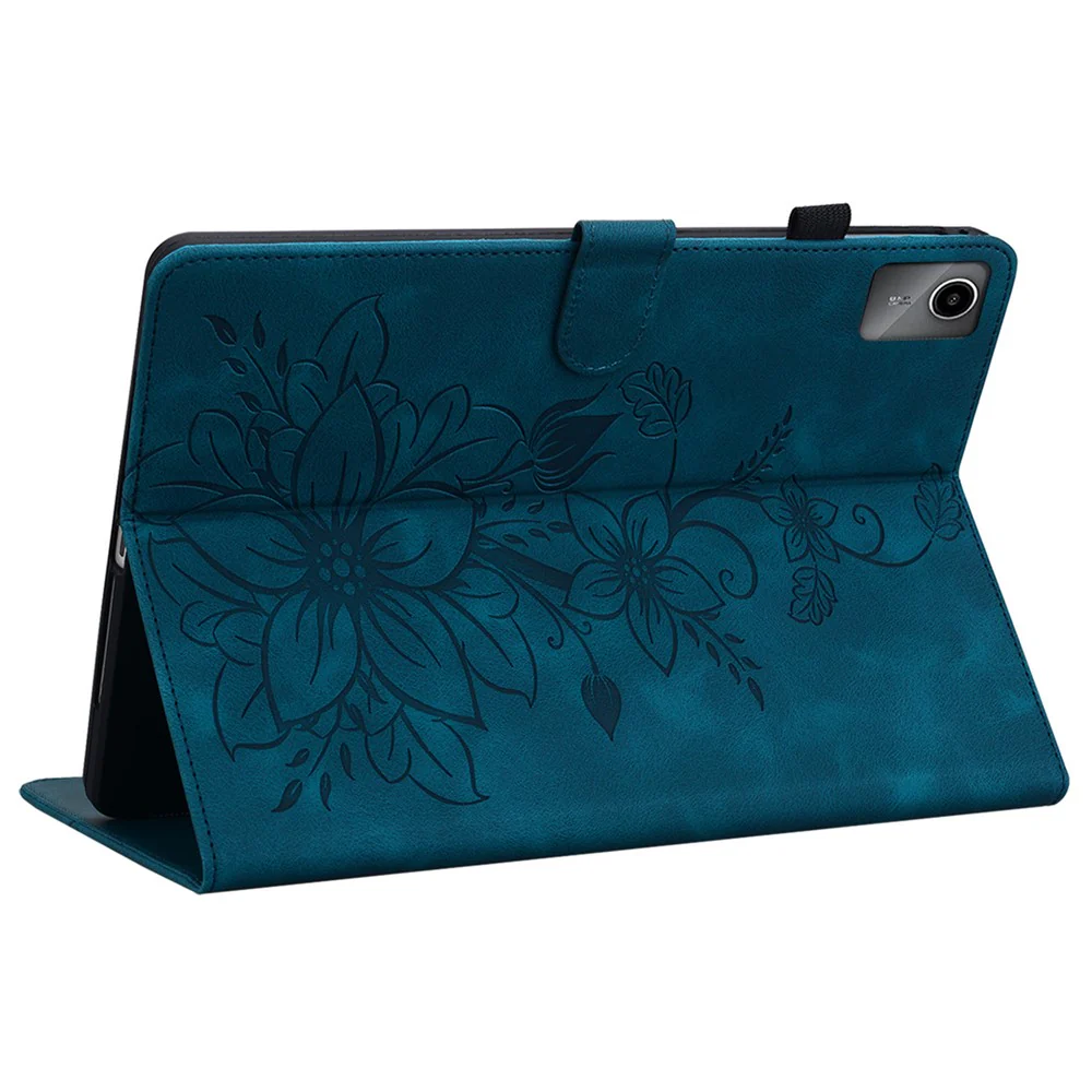 For Lenovo Tab M11 / Xiaoxin Pad 11 2024 Case Card Slots Leather Tablet Cover Lily Flower - Blue - Image 4
