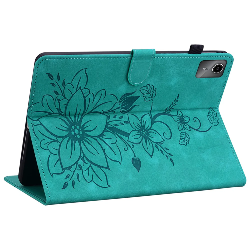 For Lenovo Tab M11 / Xiaoxin Pad 11 2024 Case Card Slots Leather Tablet Cover Lily Flower - Green - Image 4