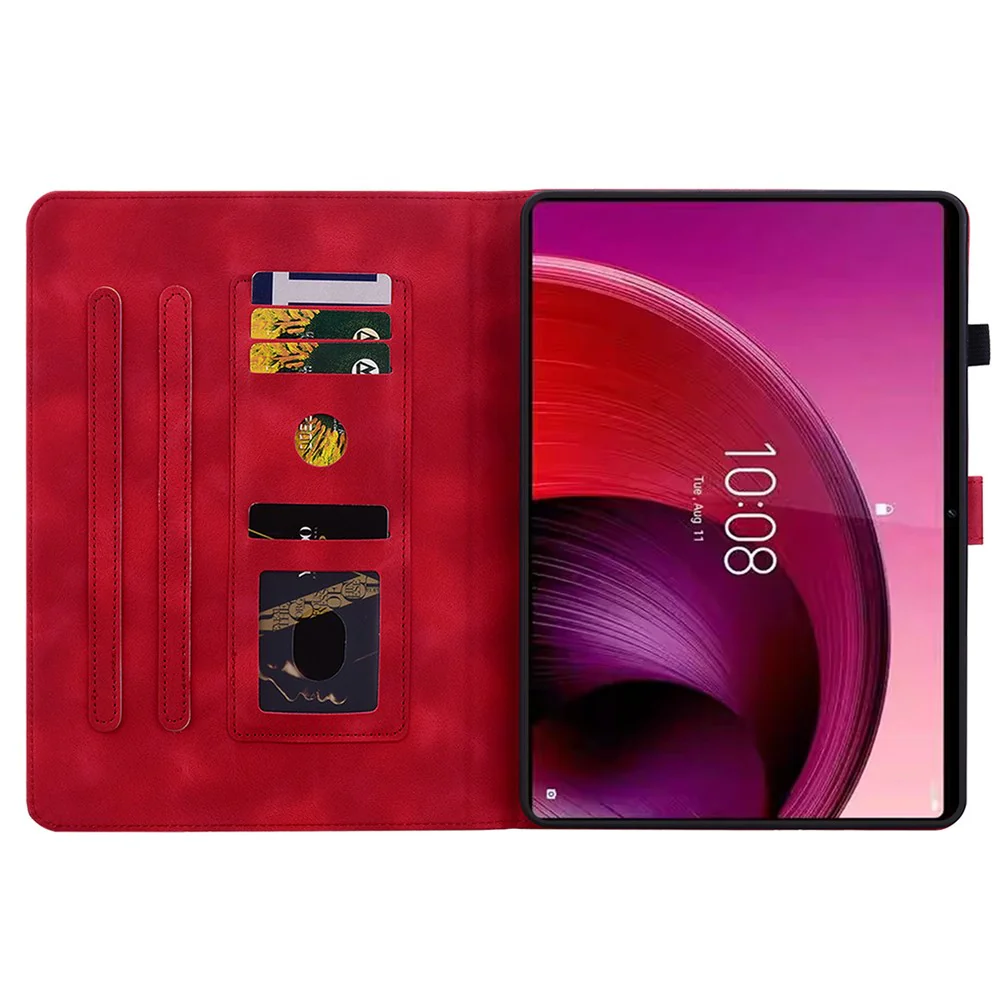 For Lenovo Tab M11 / Xiaoxin Pad 11 2024 Case Card Slots Leather Tablet Cover Lily Flower - Red - Image 2