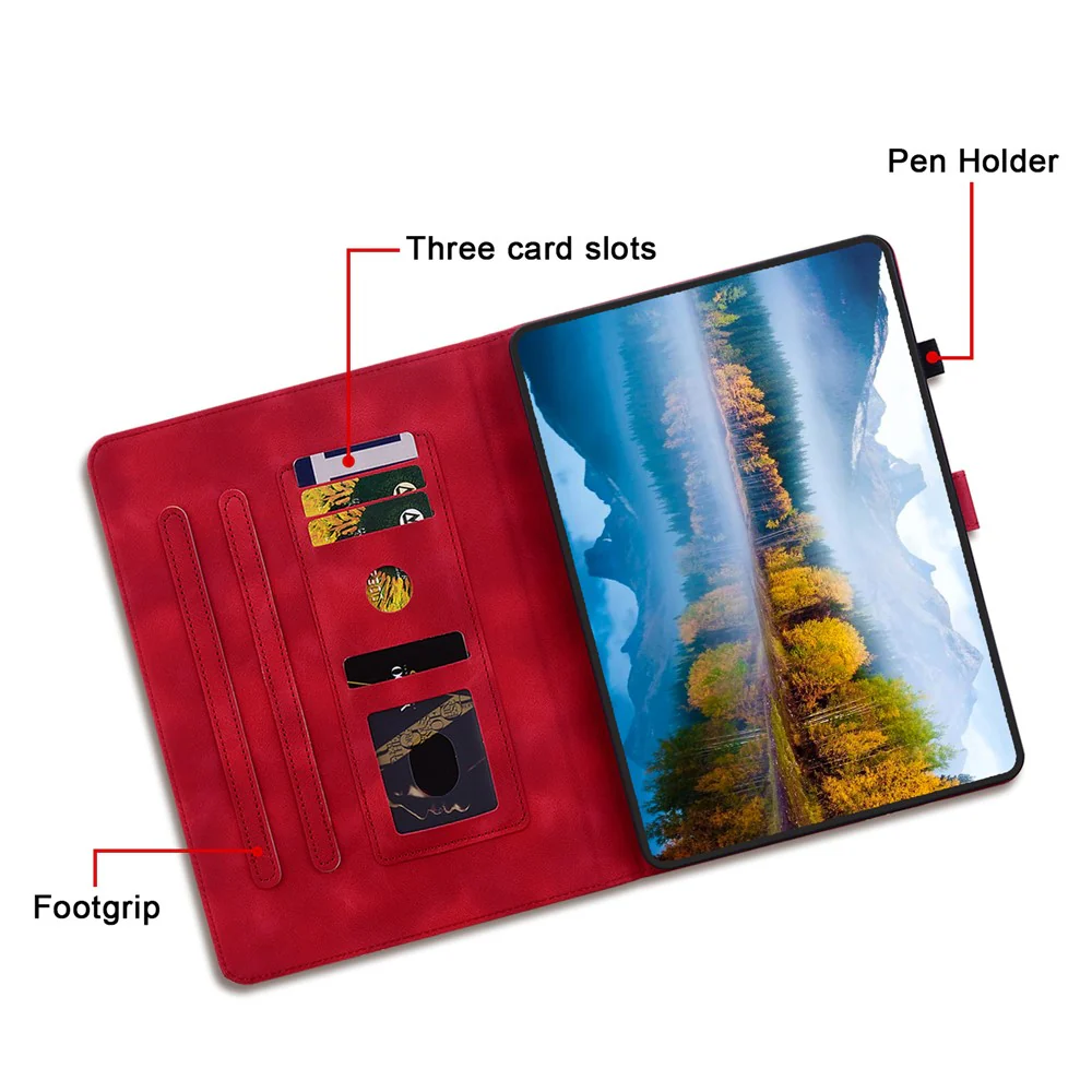 For Lenovo Tab M11 / Xiaoxin Pad 11 2024 Case Card Slots Leather Tablet Cover Lily Flower - Red - Image 6