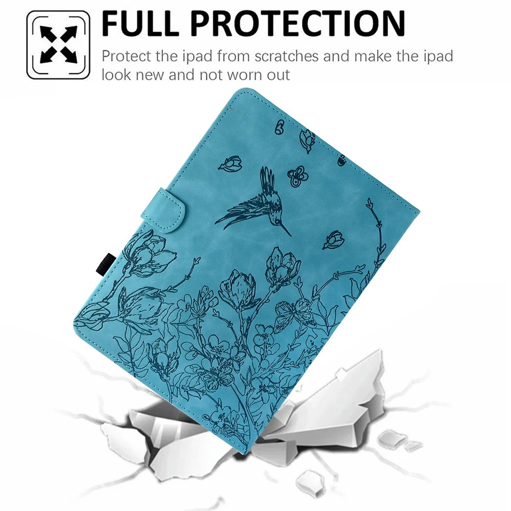 For Lenovo Tab M11 / Xiaoxin Pad 11 2024 Case Flower Bird Imprinted Card Holder Leather Tablet Cover - Baby Blue - Image 7