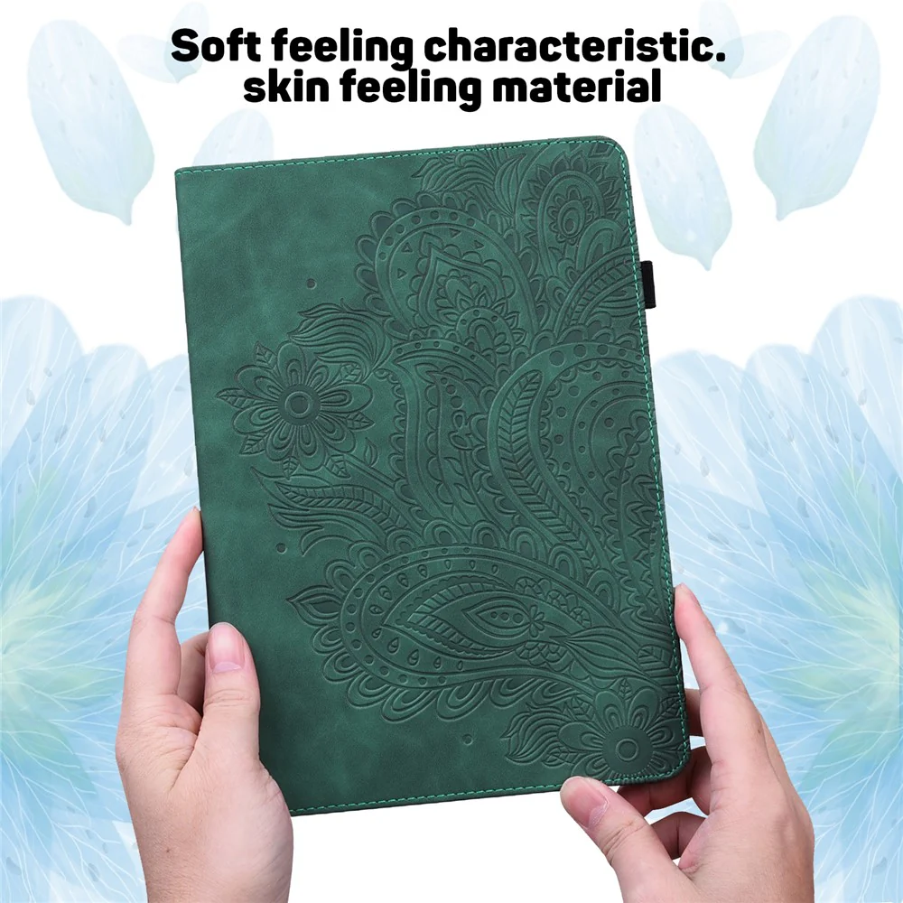 For Lenovo Tab M11 / Xiaoxin Pad 11 2024 Case Flower Pattern PU Leather Stand Tablet Cover - Green - Image 4