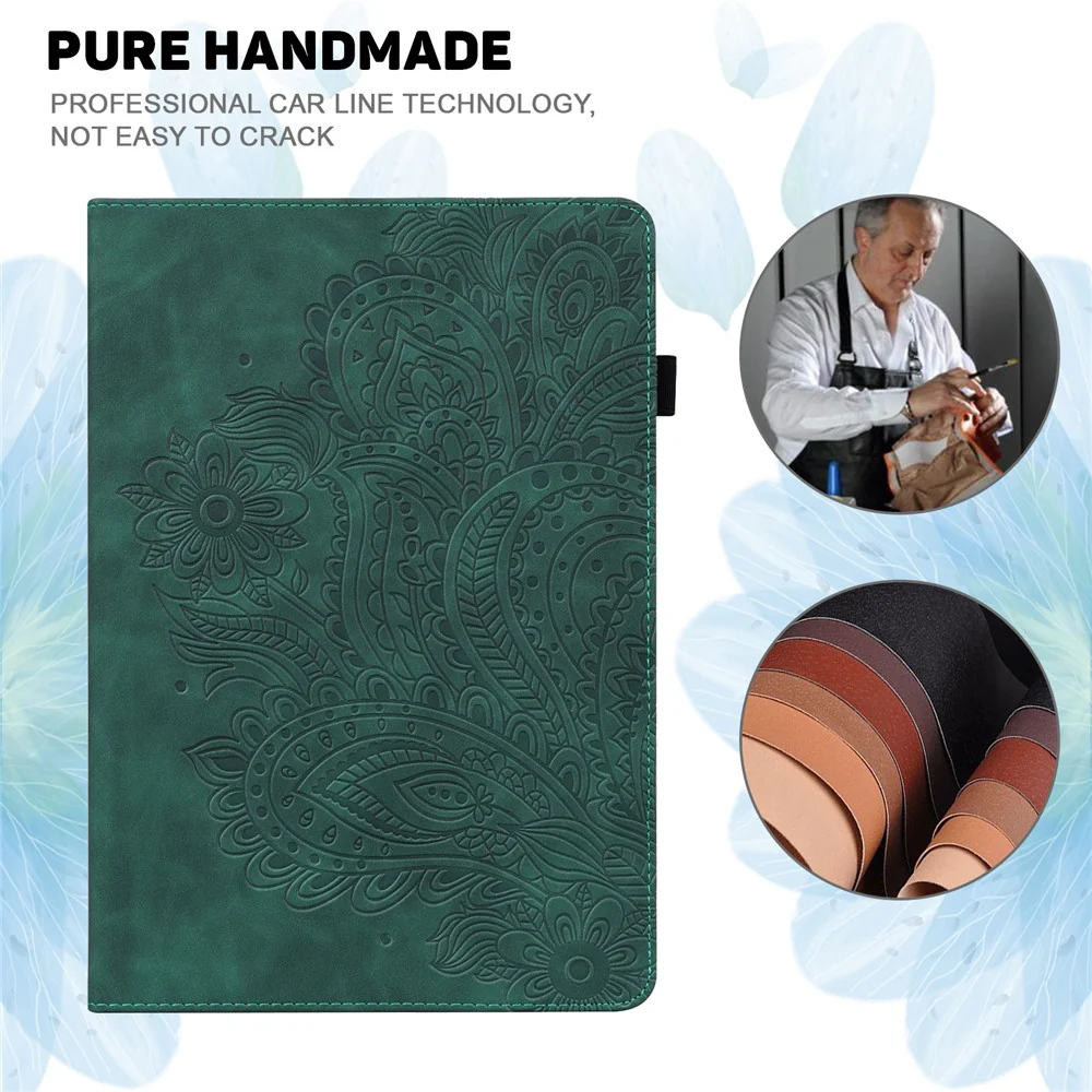 For Lenovo Tab M11 / Xiaoxin Pad 11 2024 Case Flower Pattern PU Leather Stand Tablet Cover - Green - Image 5