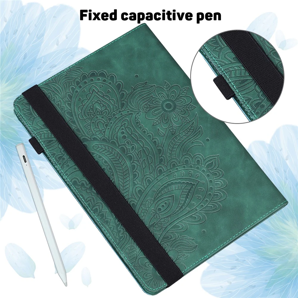 For Lenovo Tab M11 / Xiaoxin Pad 11 2024 Case Flower Pattern PU Leather Stand Tablet Cover - Green - Image 6