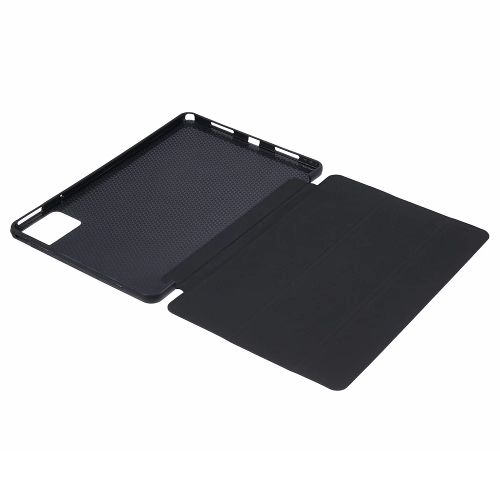 For Lenovo Tab M11 / Xiaoxin Pad 11 2024 Case Leather+Silicone Tri-fold Stand Shell Tablet Cover - Black - Image 6