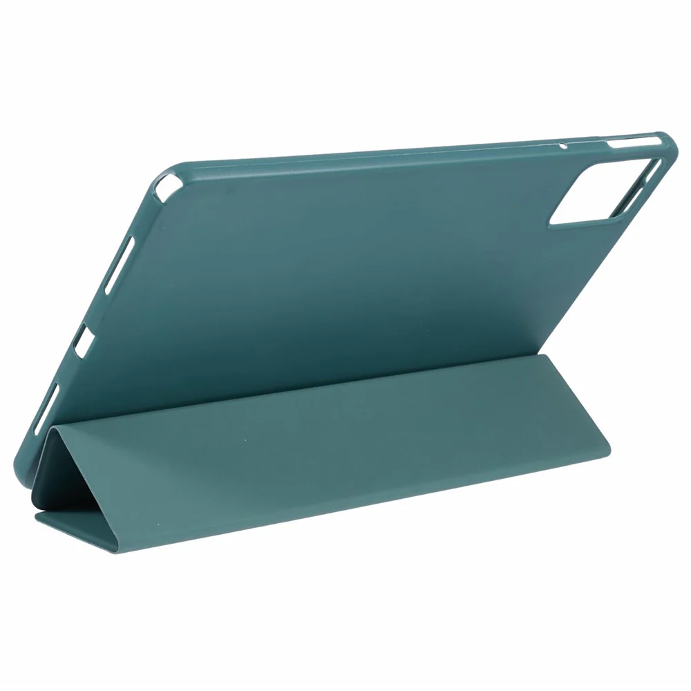 For Lenovo Tab M11 / Xiaoxin Pad 11 2024 Case Leather+Silicone Tri-fold Stand Shell Tablet Cover - Blackish Green - Image 5