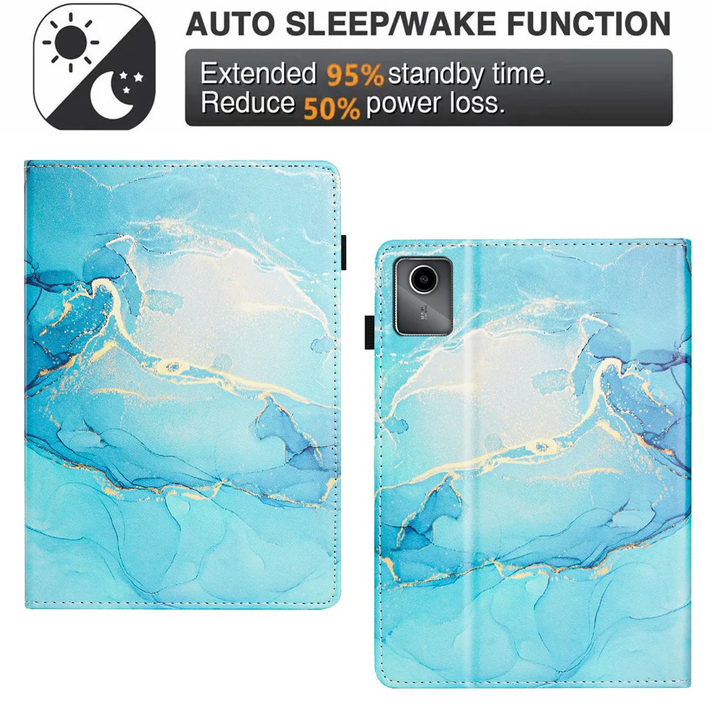 For Lenovo Tab M11 / Xiaoxin Pad 11 2024 Case Marble Leather Protective Tablet Cover Auto Wake Sleep - Green - Image 7