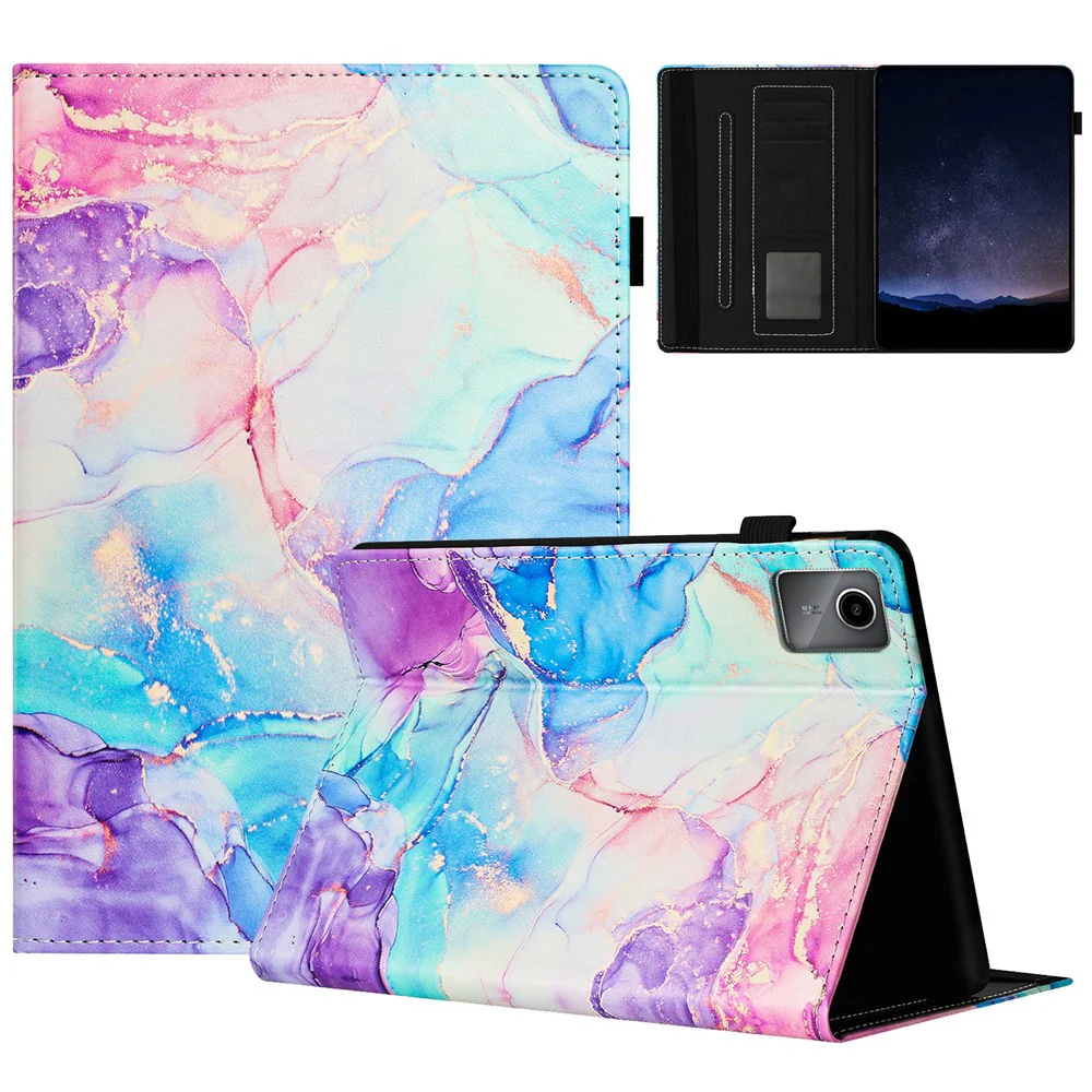 For Lenovo Tab M11 / Xiaoxin Pad 11 2024 Case Marble Leather Protective Tablet Cover Auto Wake Sleep - Purple / Blue
