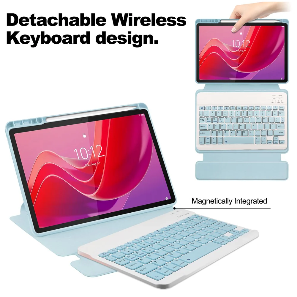 For Lenovo Tab M11 / Xiaoxin Pad 11 2024 Case PU+Acrylic Tablet Stand Cover with Bluetooth-compatible Keyboard - Sky Blue - Image 3
