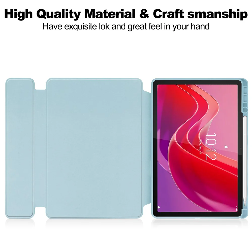 For Lenovo Tab M11 / Xiaoxin Pad 11 2024 Case PU+Acrylic Tablet Stand Cover with Bluetooth-compatible Keyboard - Sky Blue - Image 4
