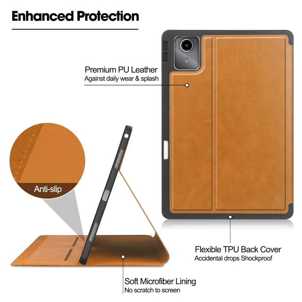 For Lenovo Tab M11 / Xiaoxin Pad 11 2024 Case Shockproof Leather Auto Wake / Sleep Tablet Stand Cover - Brown - Image 4