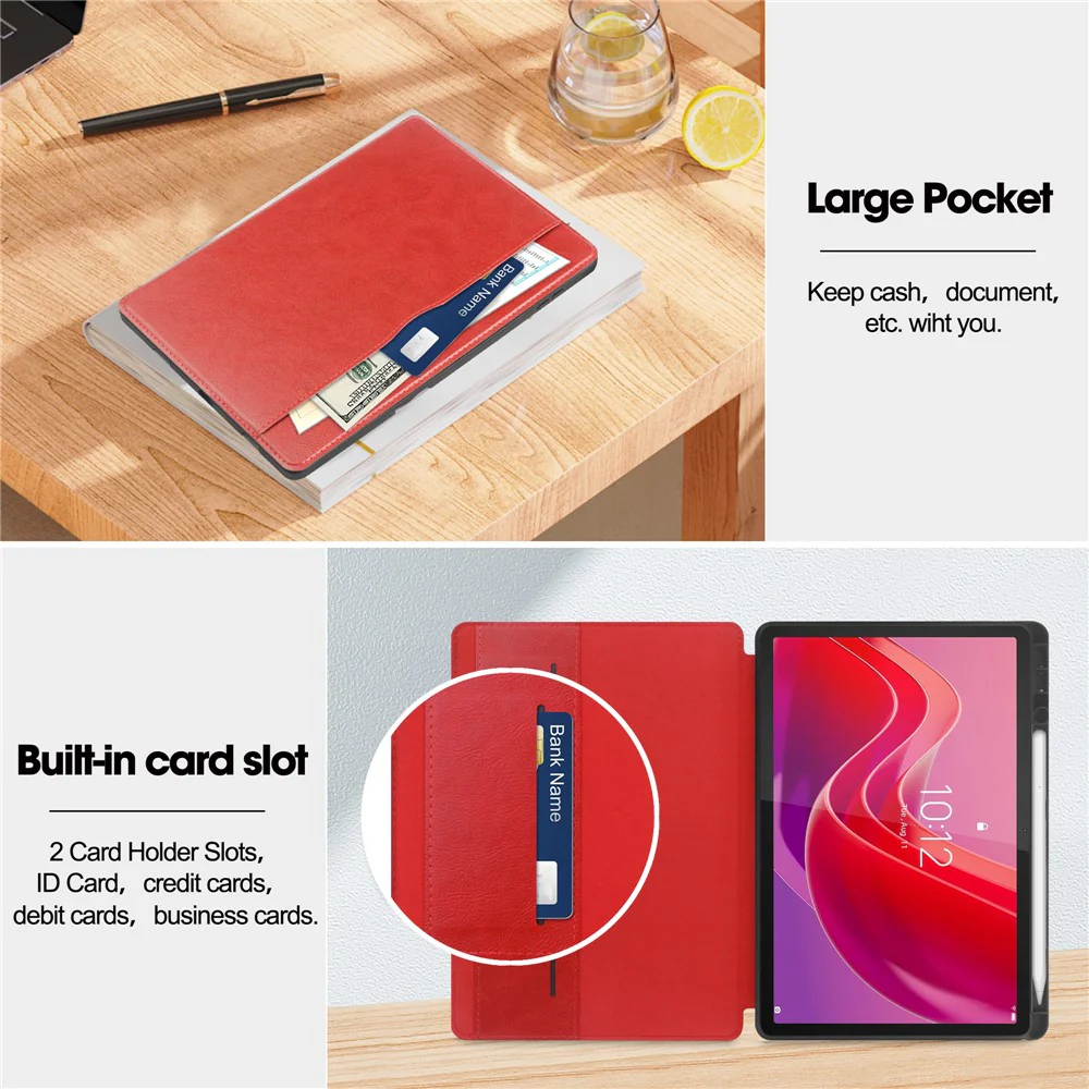 For Lenovo Tab M11 / Xiaoxin Pad 11 2024 Case Shockproof Leather Auto Wake / Sleep Tablet Stand Cover - Red - Image 3