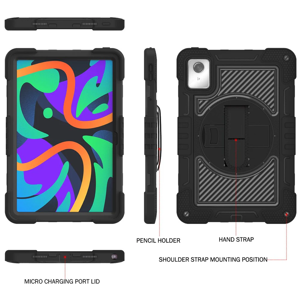 For Lenovo Tab M11 / Xiaoxin Pad 11 2024 Case Silicone+PC Kickstand Tablet Cover with Shoulder Strap - Black - Image 8