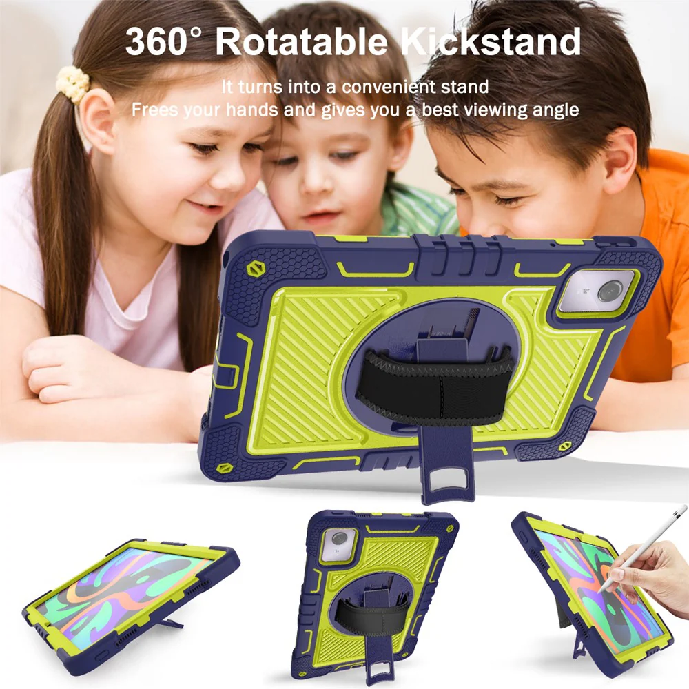 For Lenovo Tab M11 / Xiaoxin Pad 11 2024 Case Silicone+PC Kickstand Tablet Cover with Shoulder Strap - Navy Blue+Green - Image 4