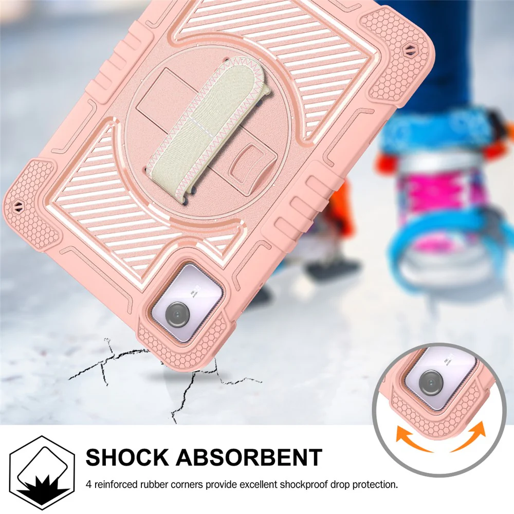 For Lenovo Tab M11 / Xiaoxin Pad 11 2024 Case Silicone+PC Kickstand Tablet Cover with Shoulder Strap - Rose Gold - Image 3