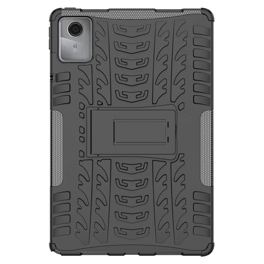For Lenovo Tab M11 / Xiaoxin Pad 11 2024 Case Tire Texture Shockproof TPU+PC Tablet Cover with Kickstand - Black - Image 2