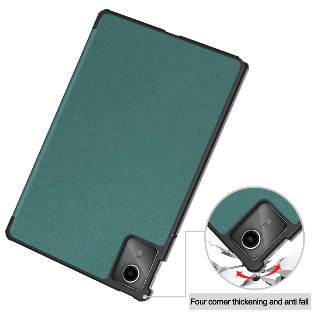 For Lenovo Tab M11 / Xiaoxin Pad 11 2024 Case Tri-fold Stand PU Leather+PC Tablet Cover - Blackish Green - Image 7