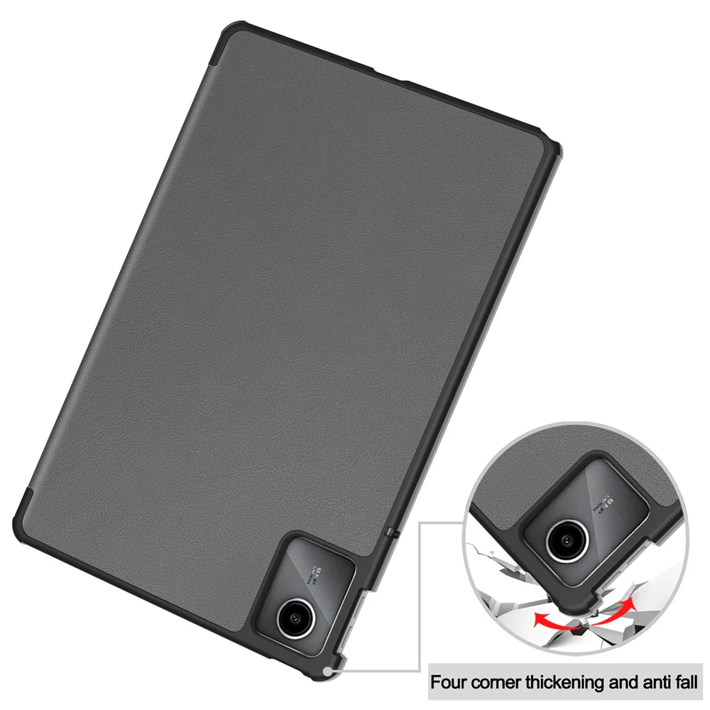 For Lenovo Tab M11 / Xiaoxin Pad 11 2024 Case Tri-fold Stand PU Leather+PC Tablet Cover - Grey - Image 7