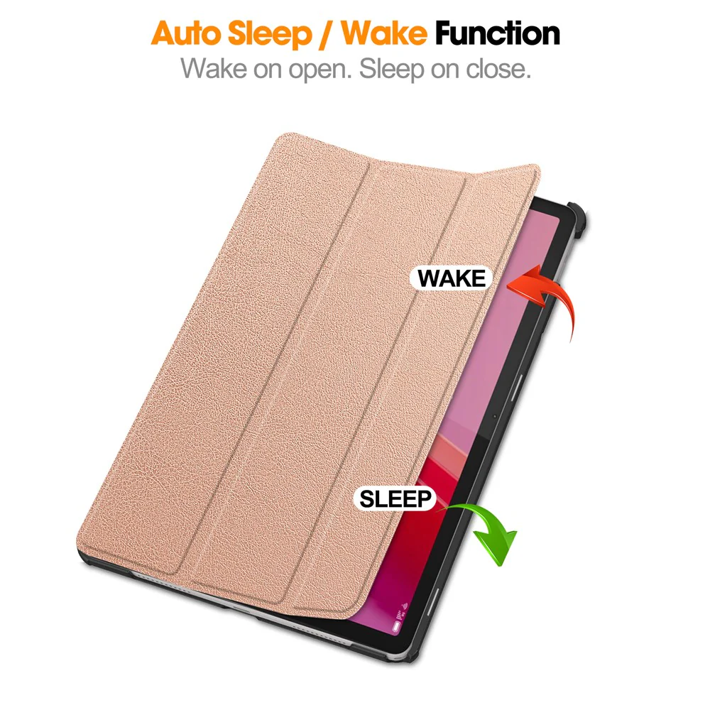 For Lenovo Tab M11 / Xiaoxin Pad 11 2024 Case Tri-fold Stand PU Leather+PC Tablet Cover - Rose Gold - Image 3