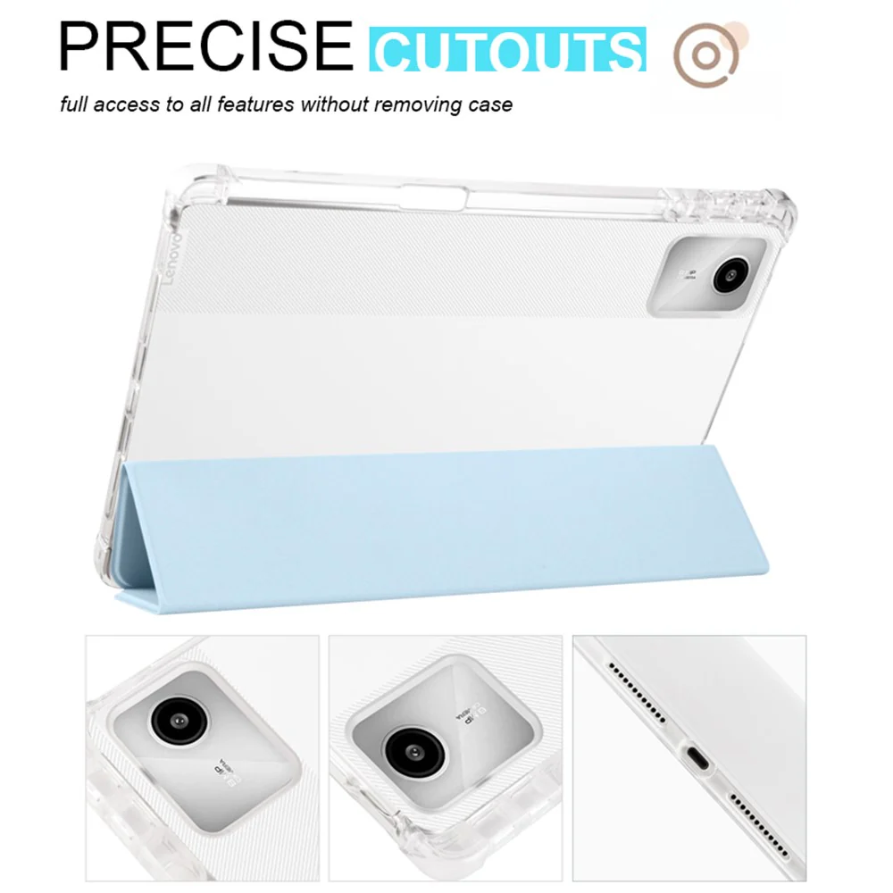 For Lenovo Tab M11 / Xiaoxin Pad 11 2024 Case Tri-fold Transparent Back Auto Sleep / Wake Cover with Pen Slot - Baby Blue - Image 4
