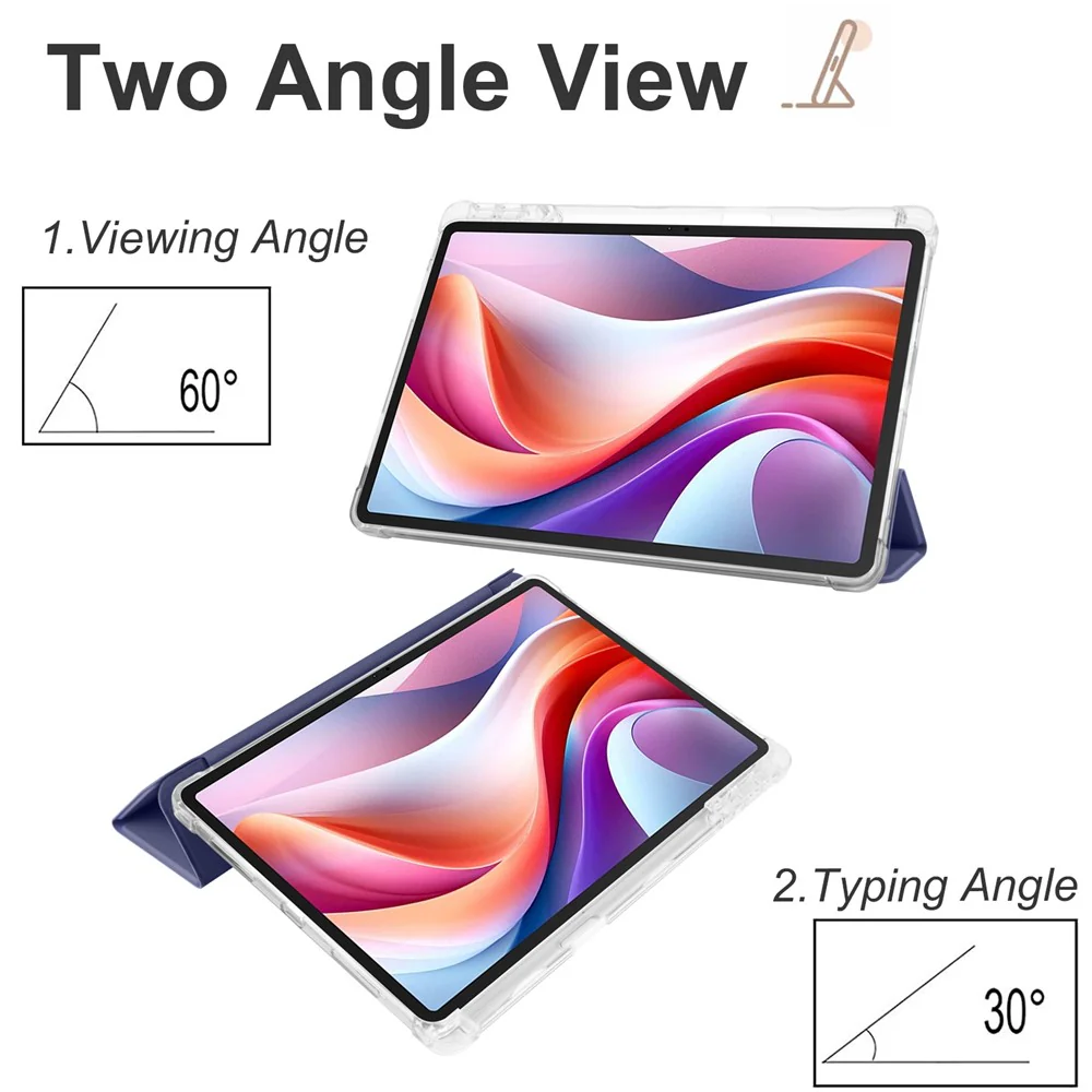 For Lenovo Tab M11 / Xiaoxin Pad 11 2024 Case Tri-fold Transparent Back Auto Sleep / Wake Cover with Pen Slot - Dark Blue - Image 3