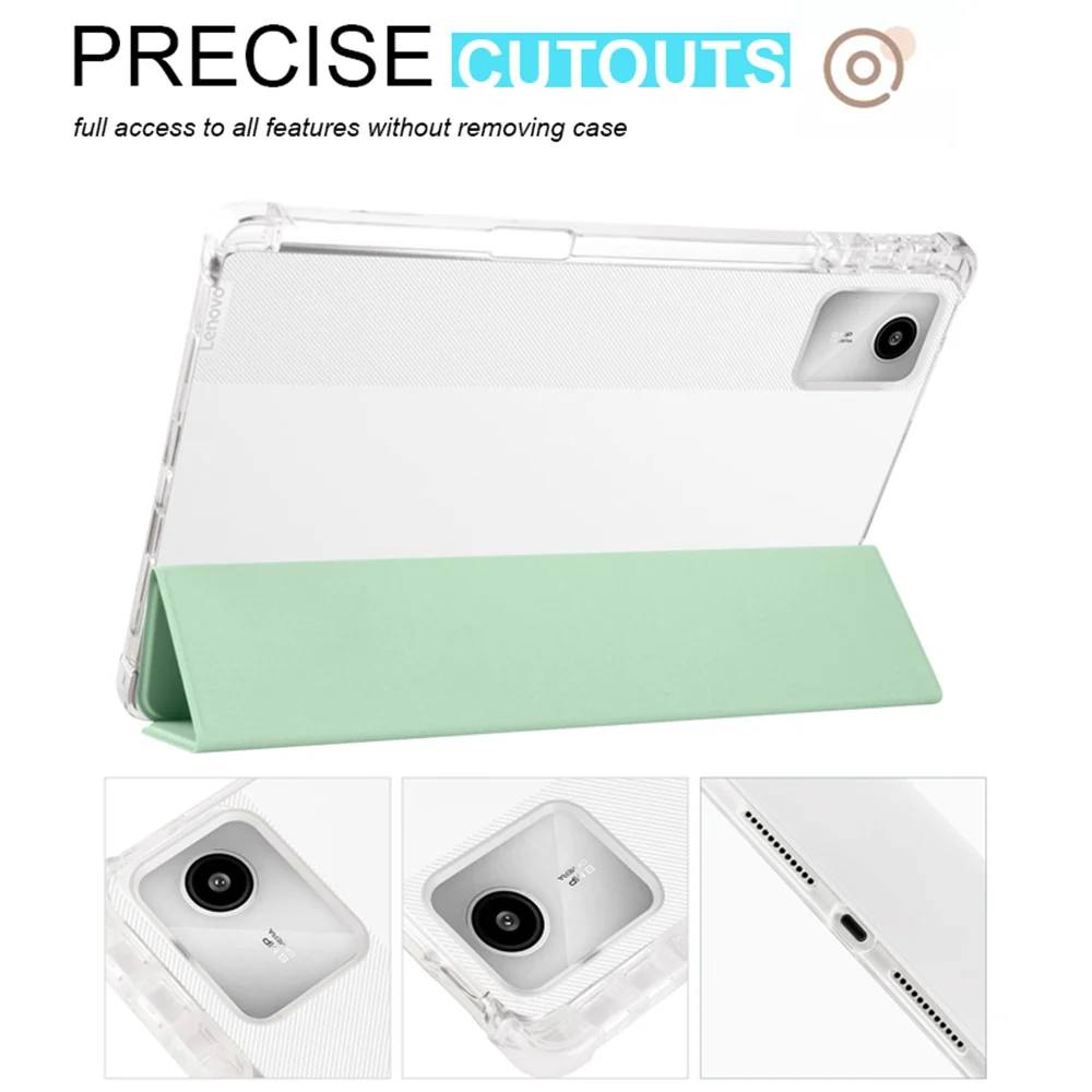 For Lenovo Tab M11 / Xiaoxin Pad 11 2024 Case Tri-fold Transparent Back Auto Sleep / Wake Cover with Pen Slot - Matcha Green - Image 4