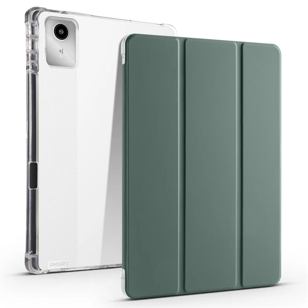 For Lenovo Tab M11 / Xiaoxin Pad 11 2024 Case Tri-fold Transparent Back Auto Sleep / Wake Cover with Pen Slot - Midnight Green
