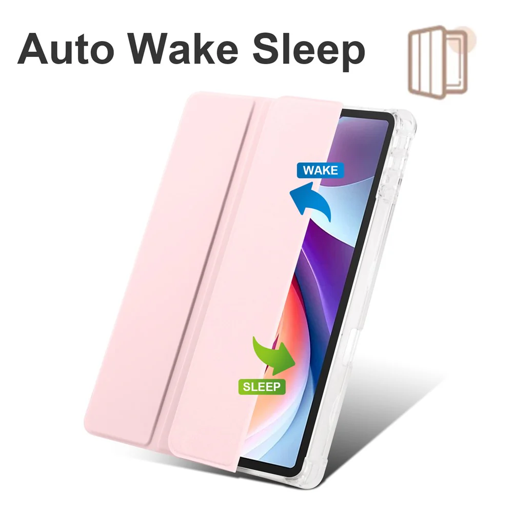 For Lenovo Tab M11 / Xiaoxin Pad 11 2024 Case Tri-fold Transparent Back Auto Sleep / Wake Cover with Pen Slot - Pink - Image 2