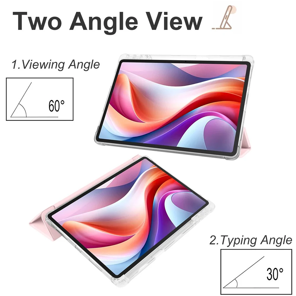 For Lenovo Tab M11 / Xiaoxin Pad 11 2024 Case Tri-fold Transparent Back Auto Sleep / Wake Cover with Pen Slot - Pink - Image 3