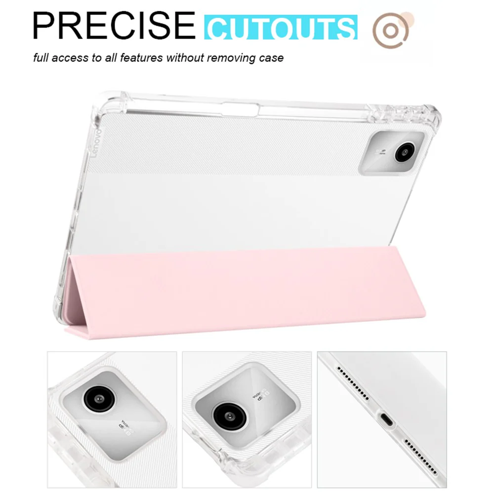 For Lenovo Tab M11 / Xiaoxin Pad 11 2024 Case Tri-fold Transparent Back Auto Sleep / Wake Cover with Pen Slot - Pink - Image 4