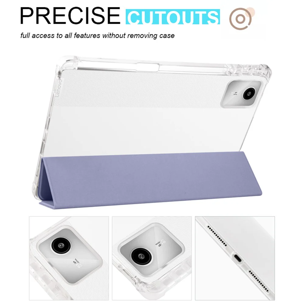 For Lenovo Tab M11 / Xiaoxin Pad 11 2024 Case Tri-fold Transparent Back Auto Sleep / Wake Cover with Pen Slot - Purple - Image 4