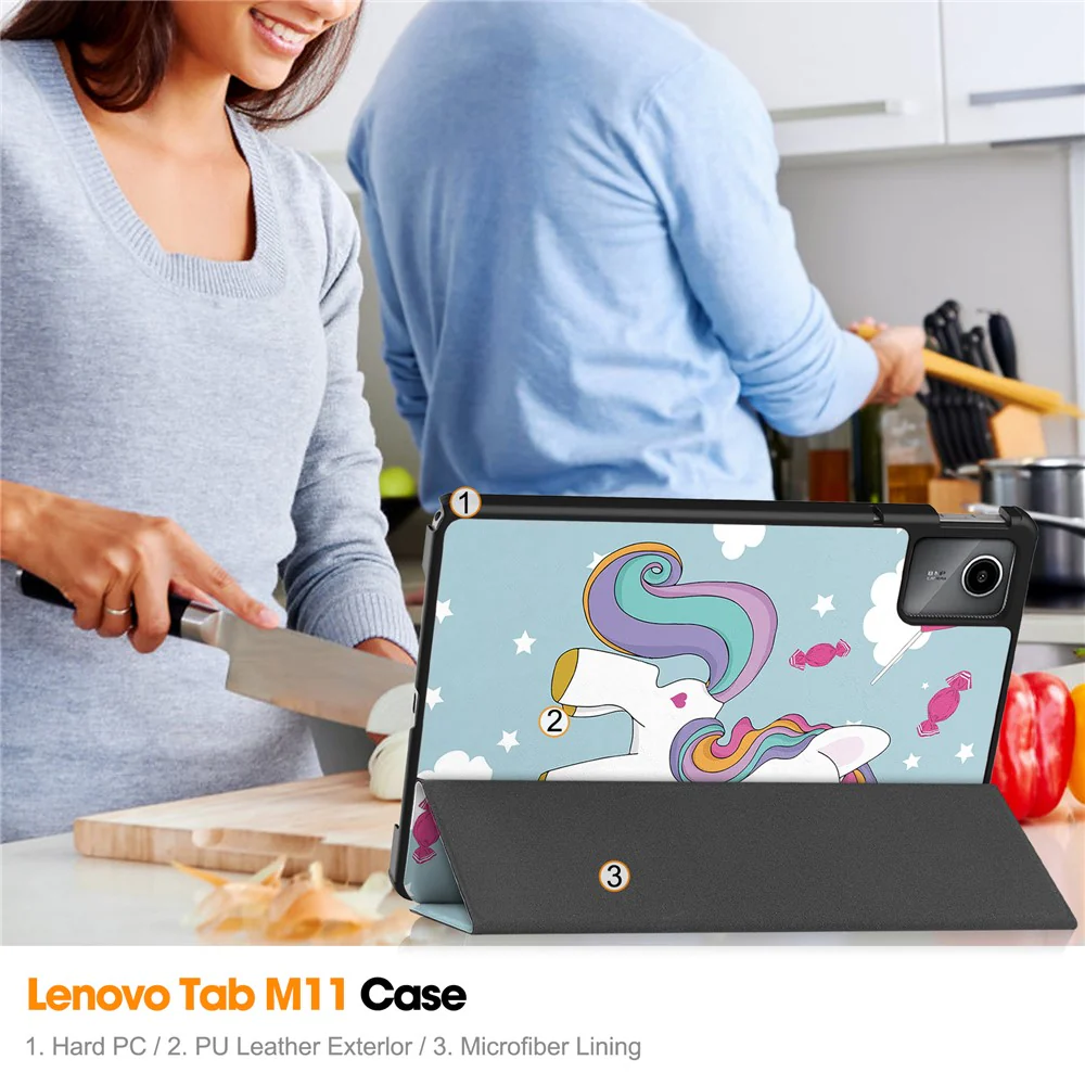 For Lenovo Tab M11 / Xiaoxin Pad 11 2024 Case Trifold Stand Pattern Printing Tablet Leather Cover - Horse - Image 8